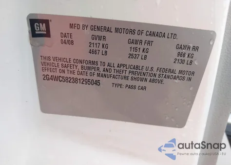 2008 Buick Lacrosse Cx from USA, damaged, VIN 2G4WC582381295045